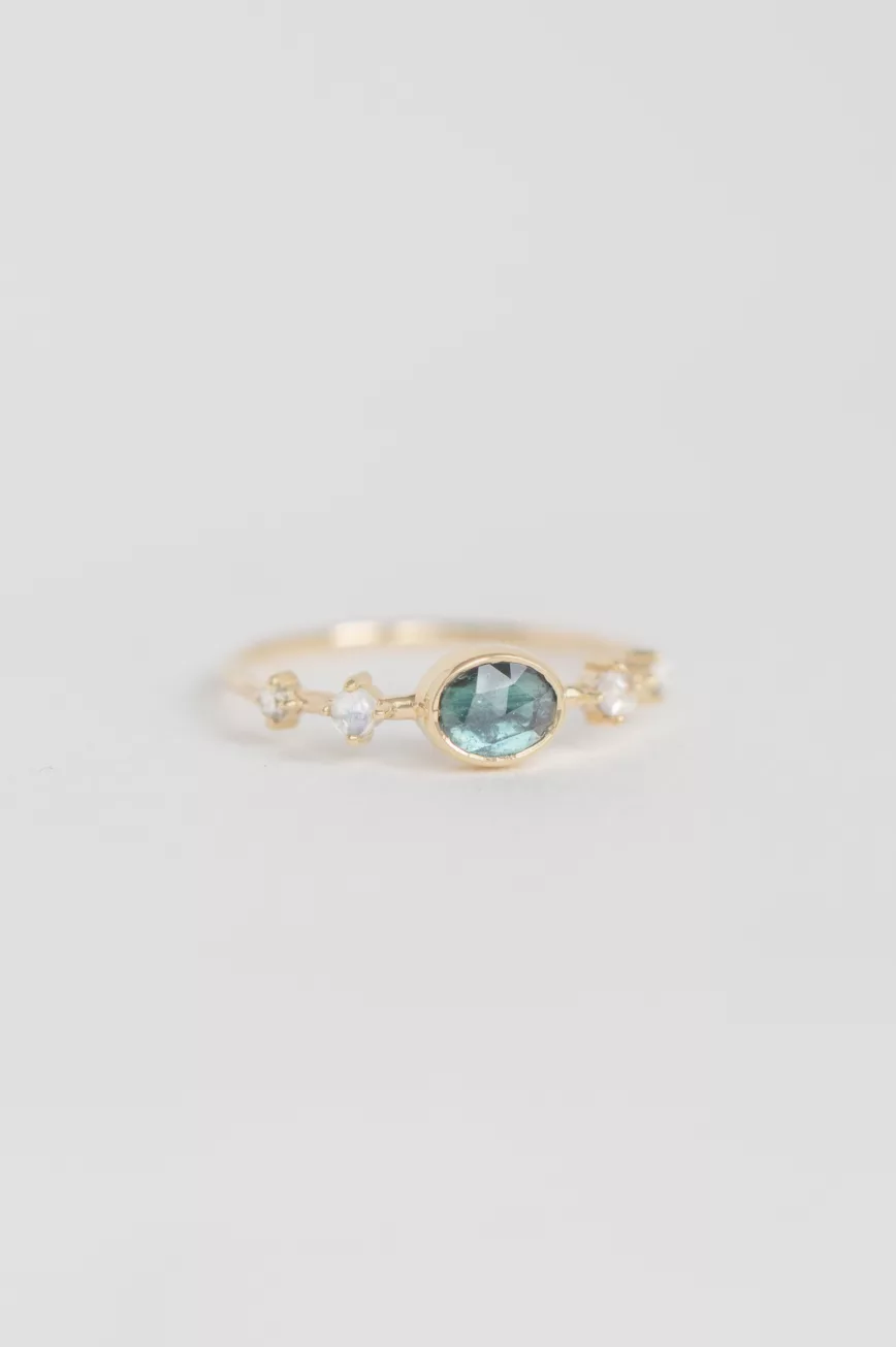 Celine Daoust Yellow gold One of a Kind Sapphire with 2 Diamonds & Moonstones Ring