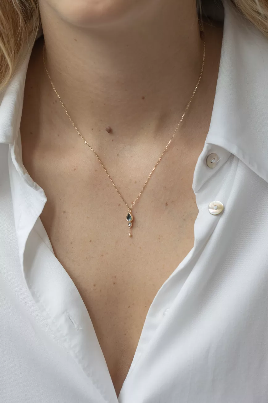 Celine Daoust yellow gold One of a Kind Tourmaline with trillion diamond and Dangling detail Necklace