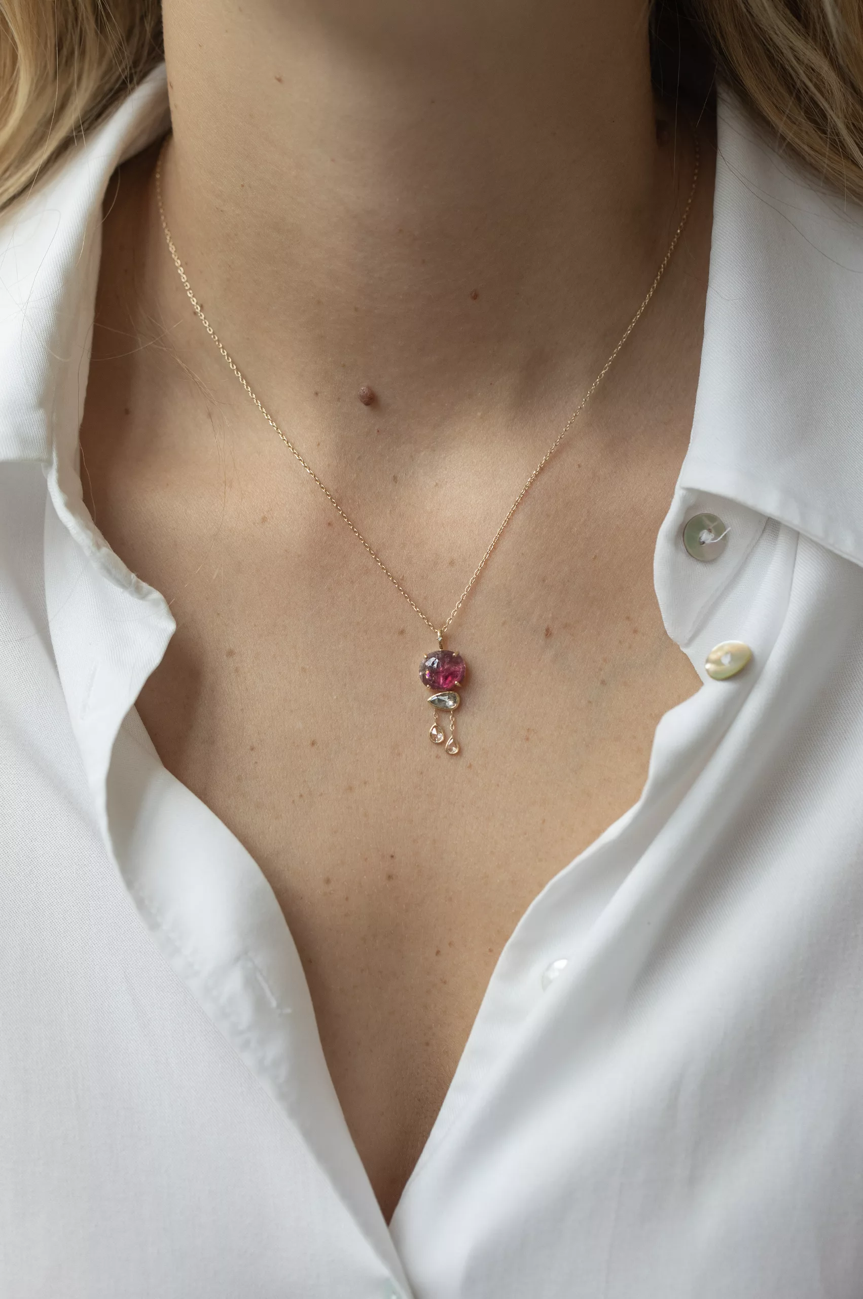 Celine Daoust yellow gold One of a Kind Tourmaline and Pear Diamonds Drop Necklace