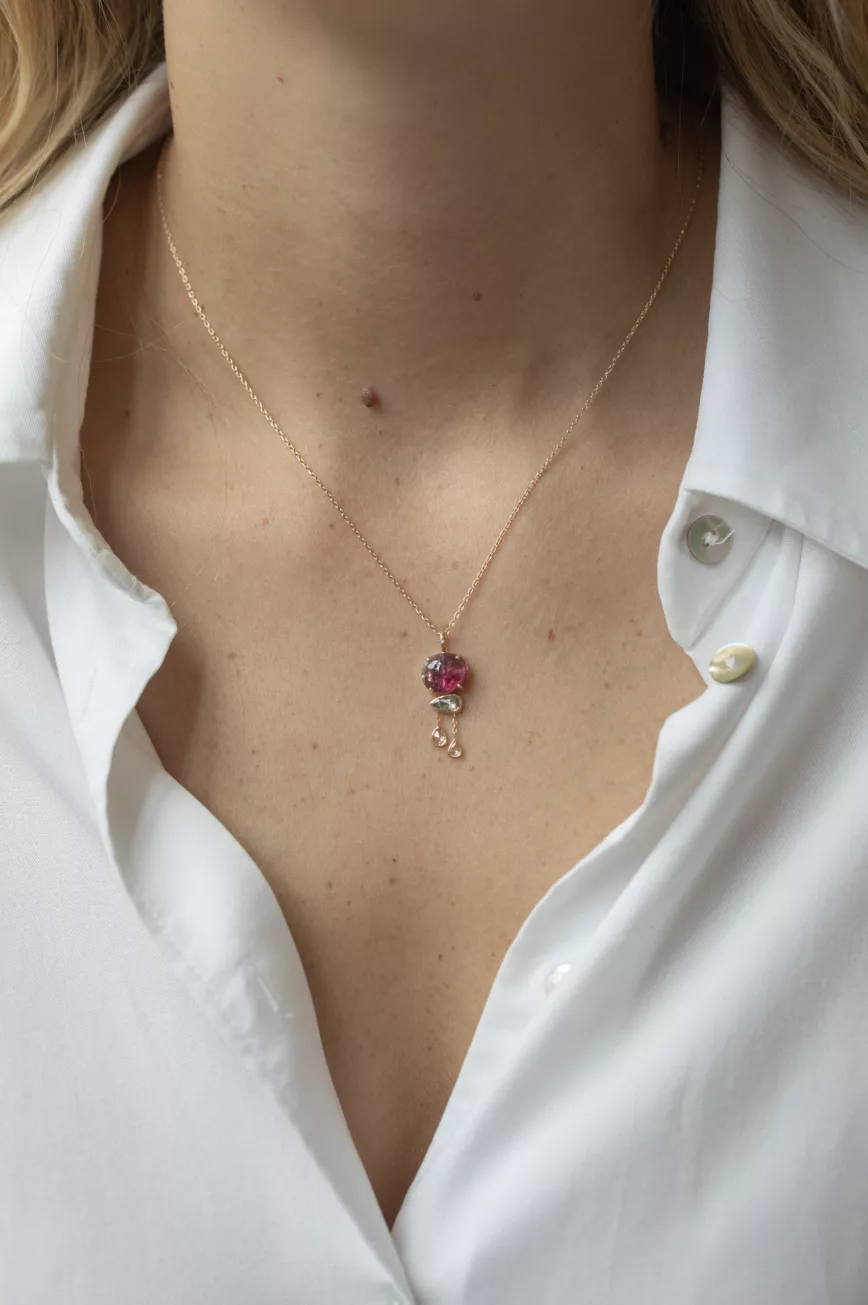 Celine Daoust yellow gold One of a Kind Tourmaline and Pear Diamonds Drop Necklace