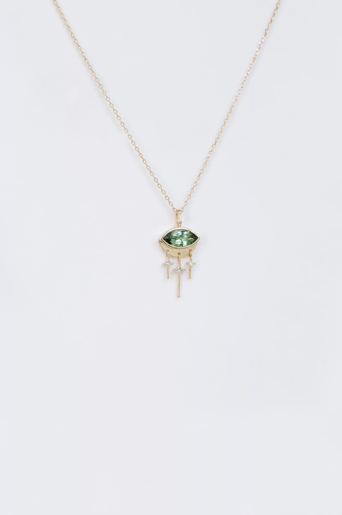 Celine Daoust yellow gold Tourmaline Marquise Eye & Dangling Diamonds Chain Necklace