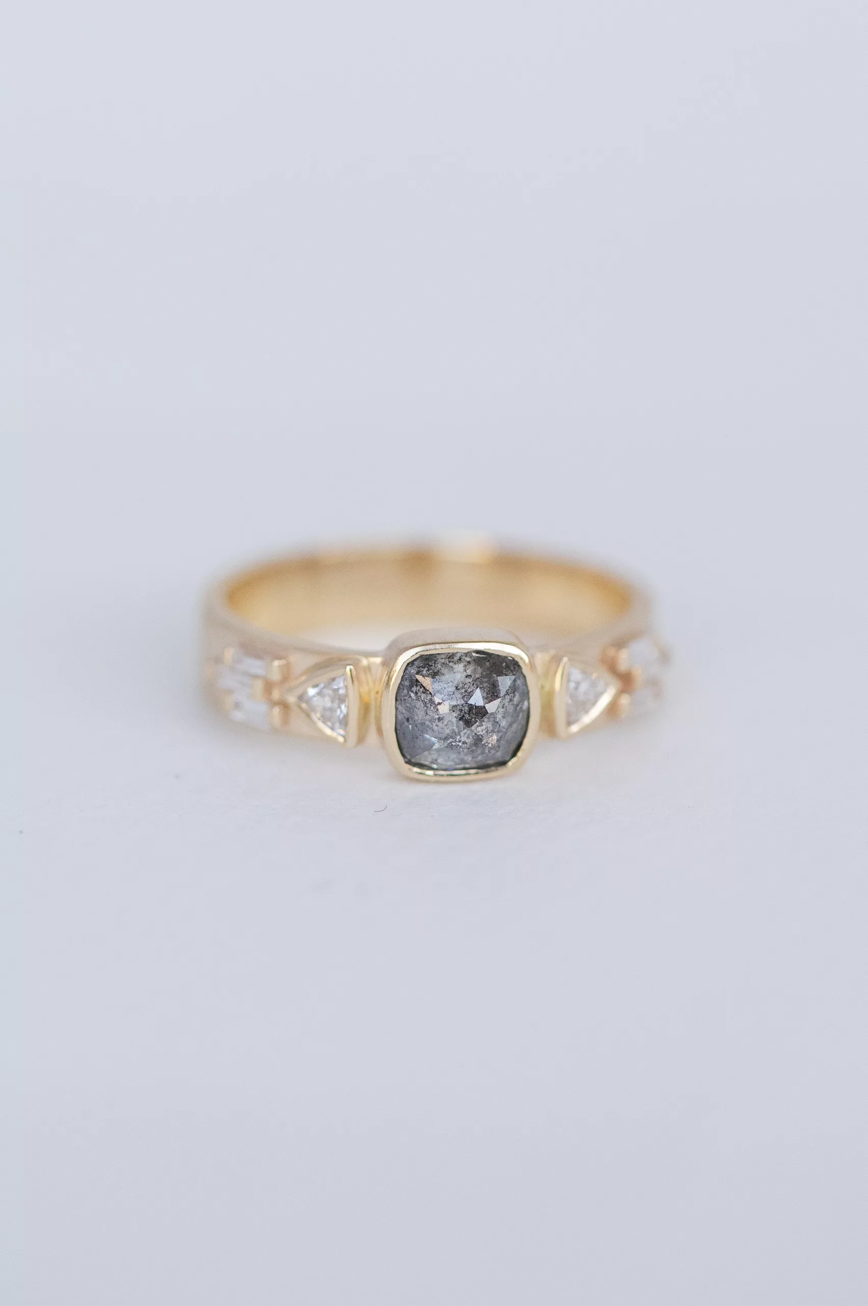 Celine Daoust yellow gold One of a kind_Grey Diamond with Triangle Diamonds & Baguette Diamonds Totem Ring