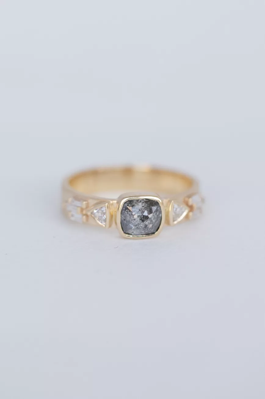 Celine Daoust yellow gold One of a kind_Grey Diamond with Triangle Diamonds & Baguette Diamonds Totem Ring