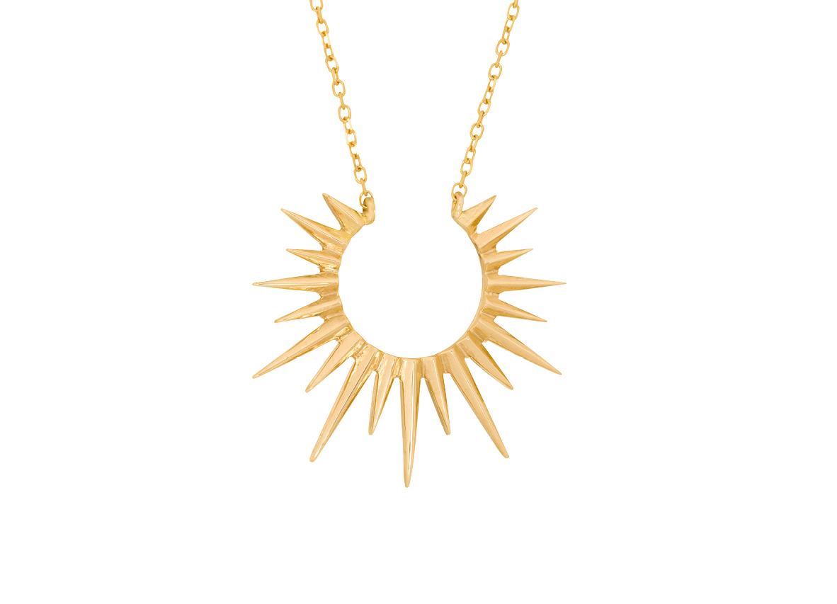 Women's Small Circle Sun Pendant Necklace in 14k Yellow Gold