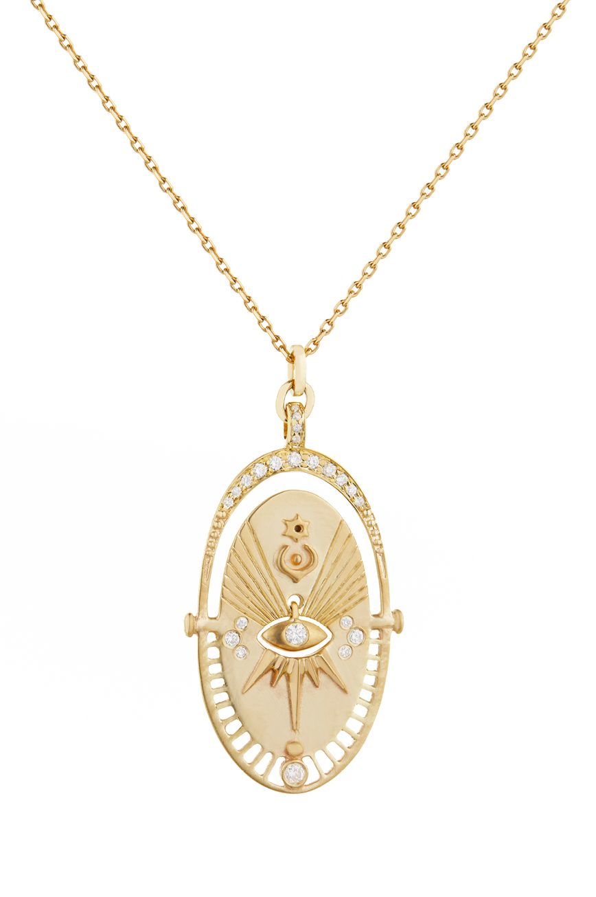 Yellow Gold Medal Dangling Eye Diamonds Necklace - Celine Daoust ...