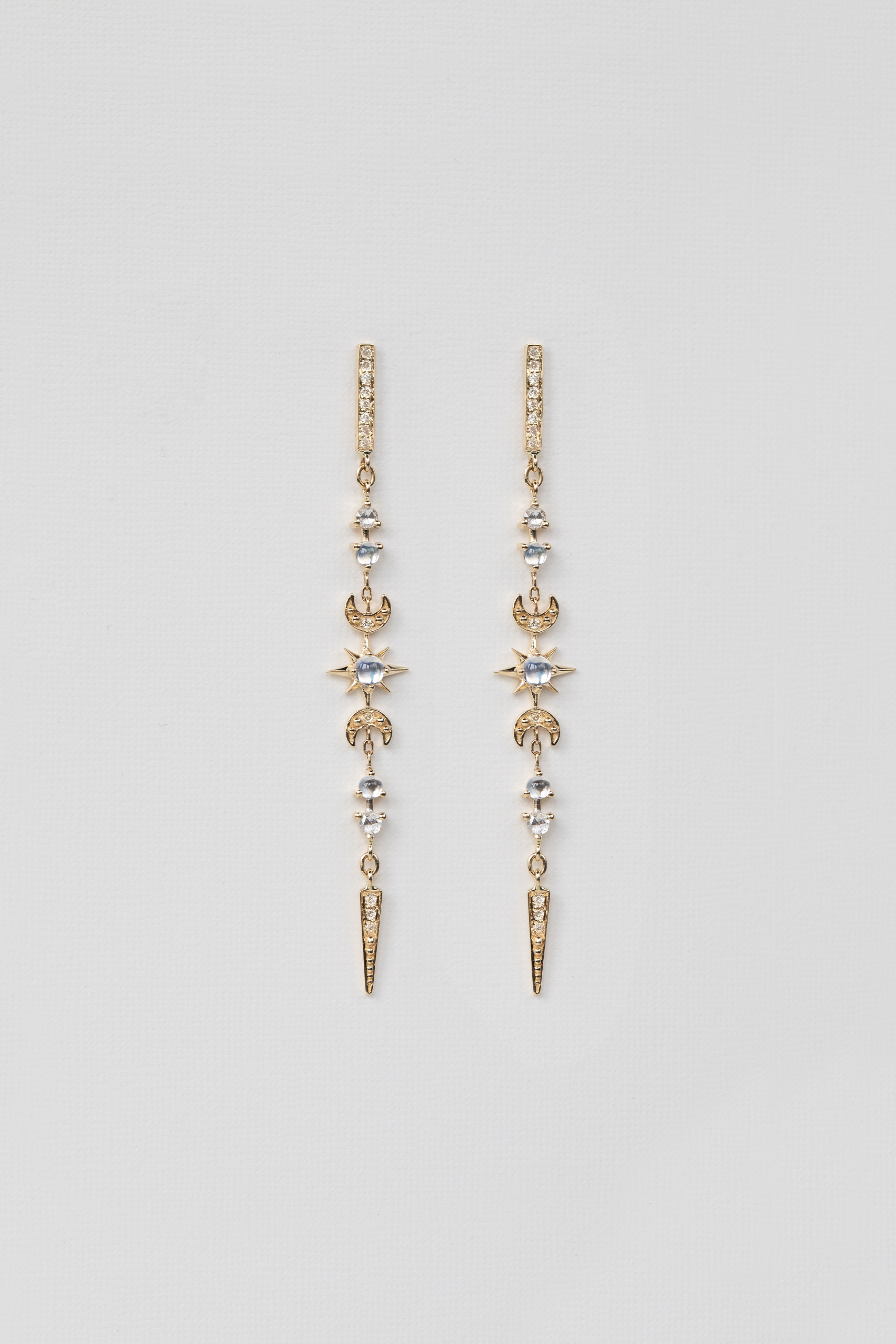 Moonstones & Diamonds Long Stellar Earrings - Celine Daoust Moonstones & Diamonds Long Stellar Earrings - Celine Daoust